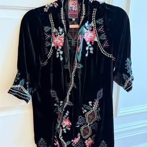 Johnny Was Black Jacket with Floral Embroidery